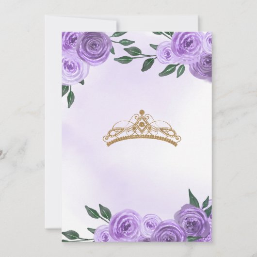 Paars goud en witte Floral Tiara Quinceañera Kaart (Achterkant)