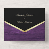 Paars goud en zwart huwelijk all in one uitnodiging (Achterkant)
