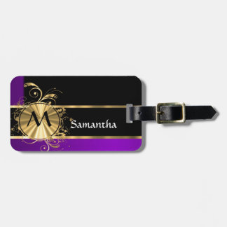 Paars goud en zwart monogram bagagelabel