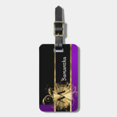 Paars goud en zwart monogram bagagelabel (Voorkant verticaal)
