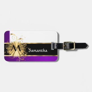 Paars goud en zwart monogram bagagelabel