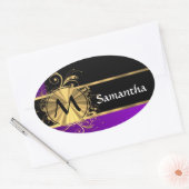 Paars goud en zwart monogram ovale sticker (Envelop)