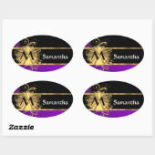 Paars goud en zwart monogram ovale sticker (Vel)