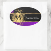 Paars goud en zwart monogram ovale sticker (Tas)