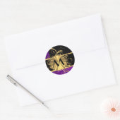 Paars goud en zwart monogram ronde sticker (Envelop)