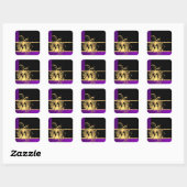 Paars goud en zwart monogram vierkante sticker (Vel)