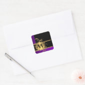Paars goud en zwart monogram vierkante sticker (Envelop)