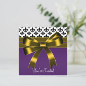 Paars & Goud Fleur De Lis Feest Kaart (Staand voorkant)