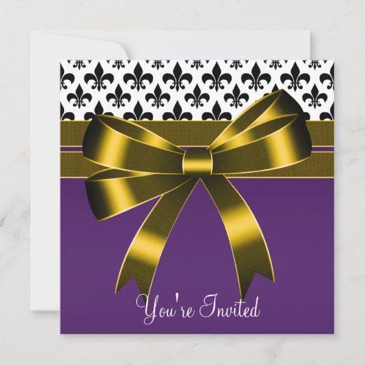 Paars & Goud Fleur De Lis Feest Kaart (Voorkant)