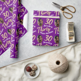 Paars goud foto op 30e verjaardag cadeaupapier