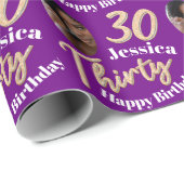 Paars goud foto op 30e verjaardag cadeaupapier (Rol Hoek)