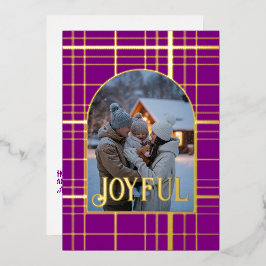 Paars & Goud Geruit Kerstvakantie Foto Folie Feestdagenkaart