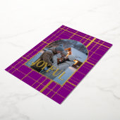 Paars & Goud Geruit Kerstvakantie Foto Folie Feestdagenkaart (Gedraaid)