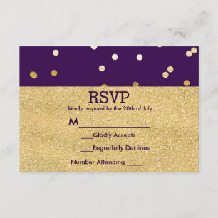 Paars & Goud Glanzende Confetti Stippen Chic Moder RSVP Kaartje