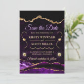 Paars goud glitter agaat en marmer Save the Date Kaart (Staand voorkant)