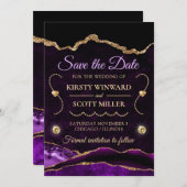 Paars goud glitter agaat en marmer Save the Date Kaart (Voorkant / Achterkant)