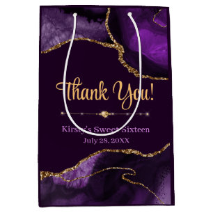 Paars & Goud Glitter Agate Sweet 16 Bedankt Medium Cadeauzakje
