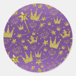 Paars & Goud Glitter Meisjes Prinsessen Feestje Ronde Sticker