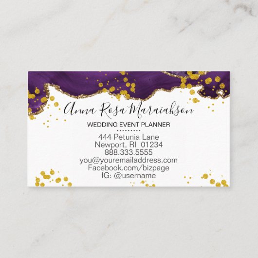 *~* Paars goud Glitter Modern Elegant Agate Visitekaartje (Achterkant)