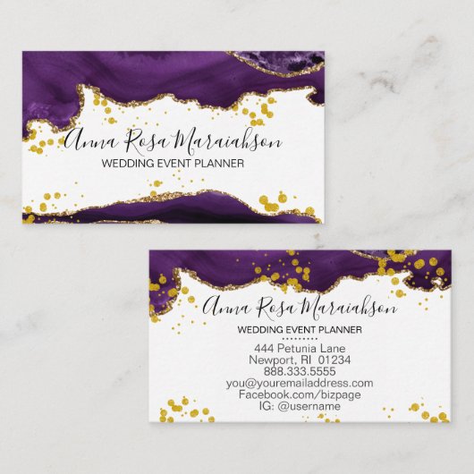 *~* Paars goud Glitter Modern Elegant Agate Visitekaartje (Voorkant / Achterkant)