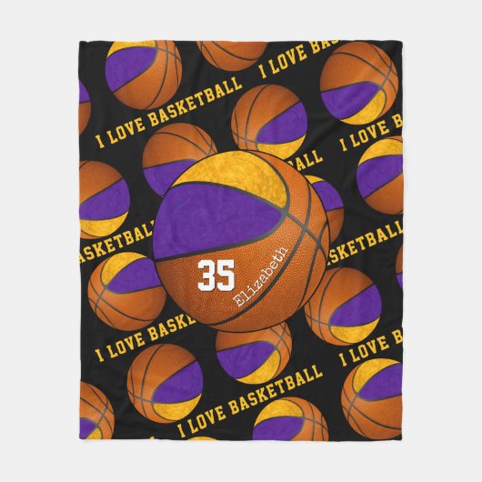 paars goud Ik hou van basketbalmeisjes Fleece Deken (Voorkant)