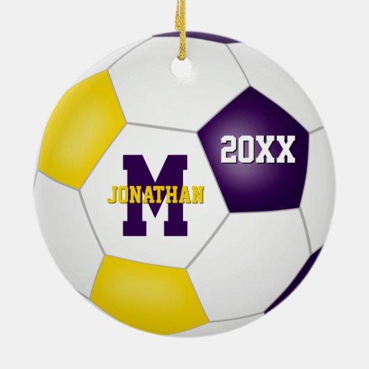 paars goud in haar schoolteam tegen voetbal keramisch ornament (Achterkant)