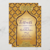 Paars & Goud Indiaas Arabisch Gouden Verjaardagsfe Kaart (Voorkant / Achterkant)