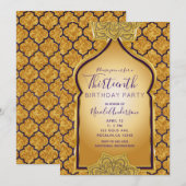 Paars & Goud Indische Arabische Gouden Verjaardags Kaart (Voorkant / Achterkant)