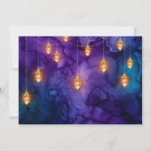 Paars & Goud Lantaarn Glitterende Harten Bruiloft Kaart (Achterkant)