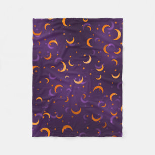 Paars & Goud Maan met Sterren Hemels Halloween Fleece Deken