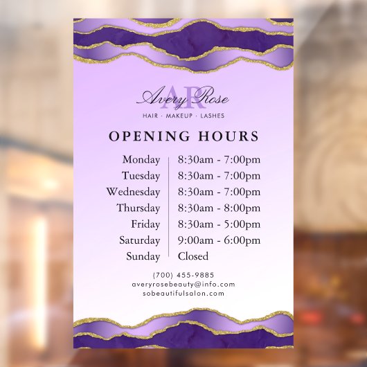 Paars & Goud Marmer Agate Schoonheidssalon Opening Raamsticker (Vel 2)
