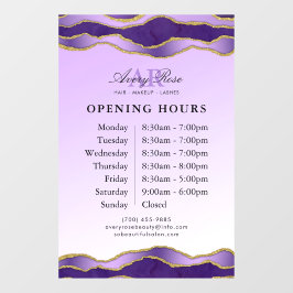 Paars & Goud Marmer Agate Schoonheidssalon Opening Raamsticker