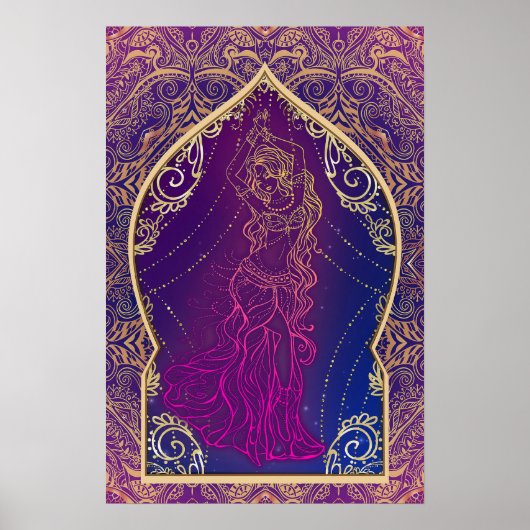 Paars & Goud Marokkaanse Arabische Buikdansen Glam Poster (Voorkant)