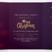 Paars goud Neon Aangepast kerstfeest nieuwjaar Drieluik Uitnodiging (Binnenkant midden)