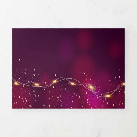 Paars goud Neon belichting Aangepast kerstjaar Drieluik Uitnodiging (Cover)