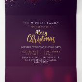 Paars goud Neon belichting Aangepast kerstjaar Drieluik Uitnodiging (Binnenkant midden)