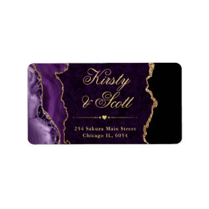 Paars & Goud Nep Glitter Agate Bruiloft Etiket