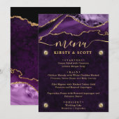 Paars & Goud Nep Glitter Agate Bruiloft Menu (Voorkant / Achterkant)