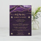 Paars & Goud Nep Glitter Agate Bruiloft Menu (Staand voorkant)