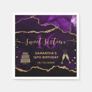 Paars & Goud Nep Glitter Agate Marmer Sweet 16 Servet