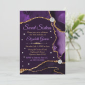 Paars & Goud Nep Glitter Agate Sweet 16 Kaart (Staand voorkant)