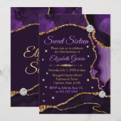 Paars & Goud Nep Glitter Agate Sweet 16 Kaart (Voorkant / Achterkant)