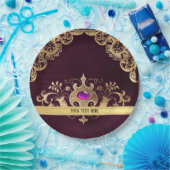 Paars   goud papieren bordje (Feest)