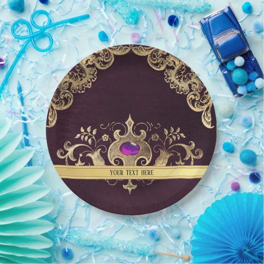 Paars   goud papieren bordje (Feest)
