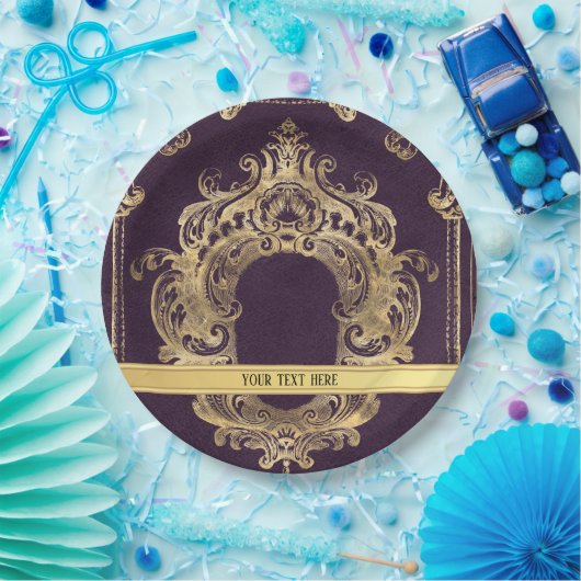 Paars   goud papieren bordje (Feest)