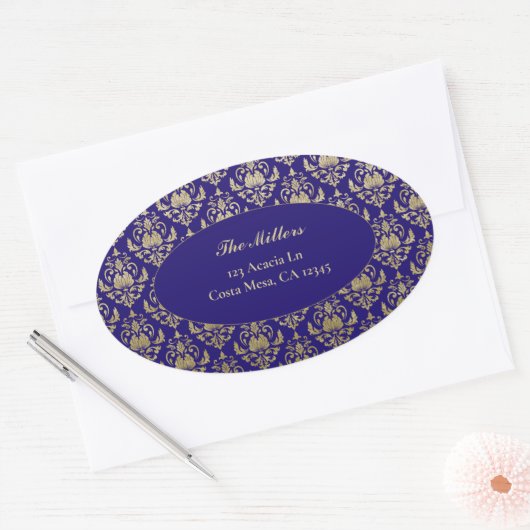 Paars Goud Patroon Trouw Retouradres Ovale Sticker (Envelop)