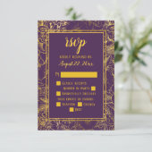 Paars | Goud  Roos Bloemen RSVP Insert (Staand voorkant)