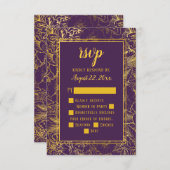 Paars | Goud  Roos Bloemen RSVP Insert (Voorkant / Achterkant)