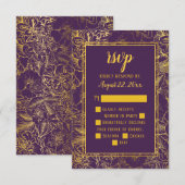 Paars | Goud  Roos Bloemen RSVP Insert Kaartje (Voorkant / Achterkant)