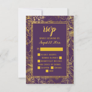 Paars Goud Roos Bloemen RSVP Insert Kaartje